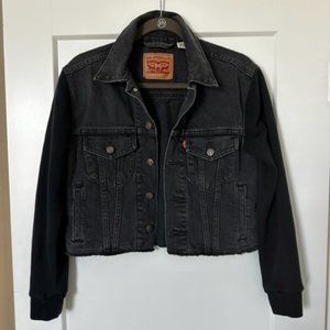 LEVIS Hybrid Cropped Trucker Washed Black Denim XS